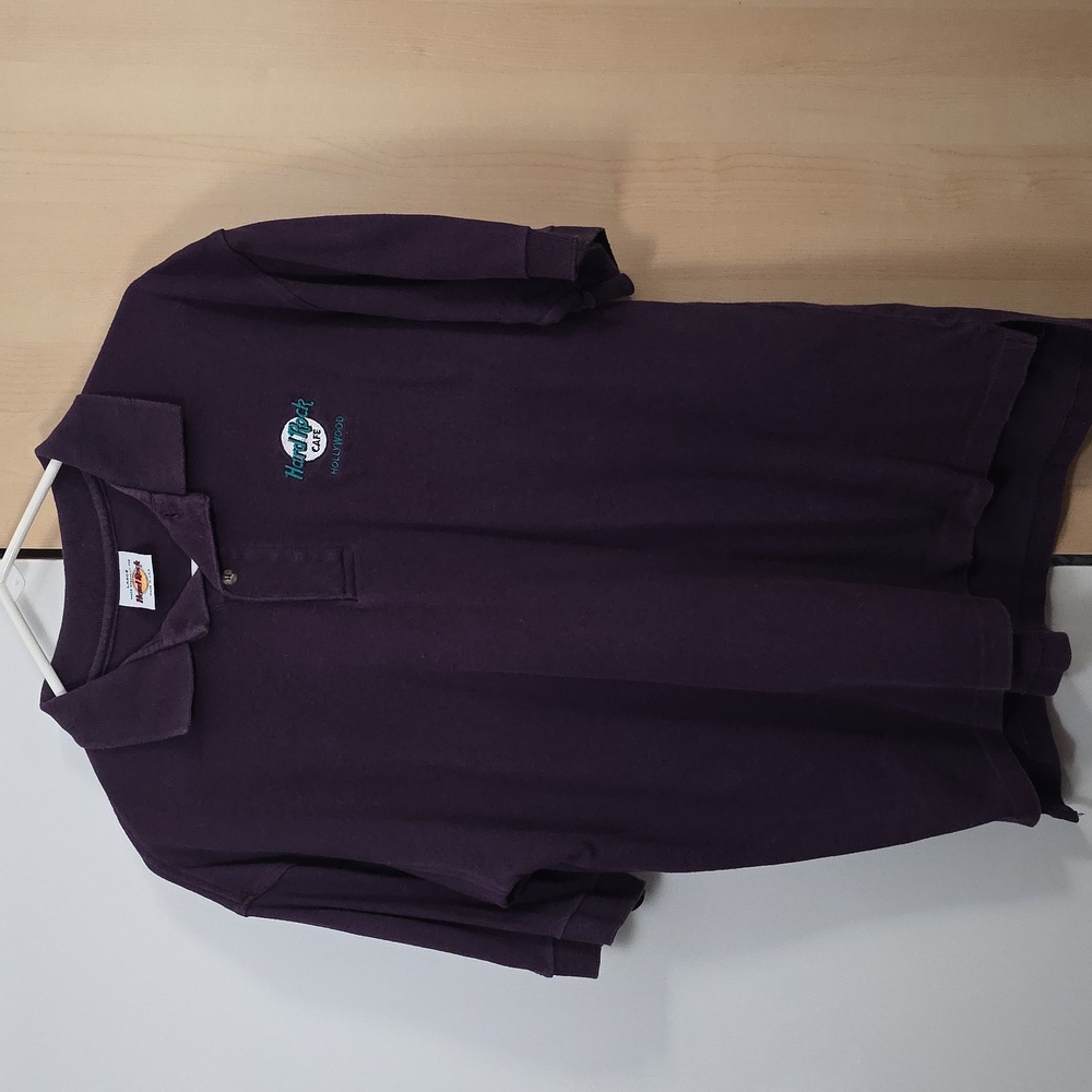 Hard Rock Cafe Niagra Falls Button Up Knit Polo Shirt Large Men Vtg 90s Plum